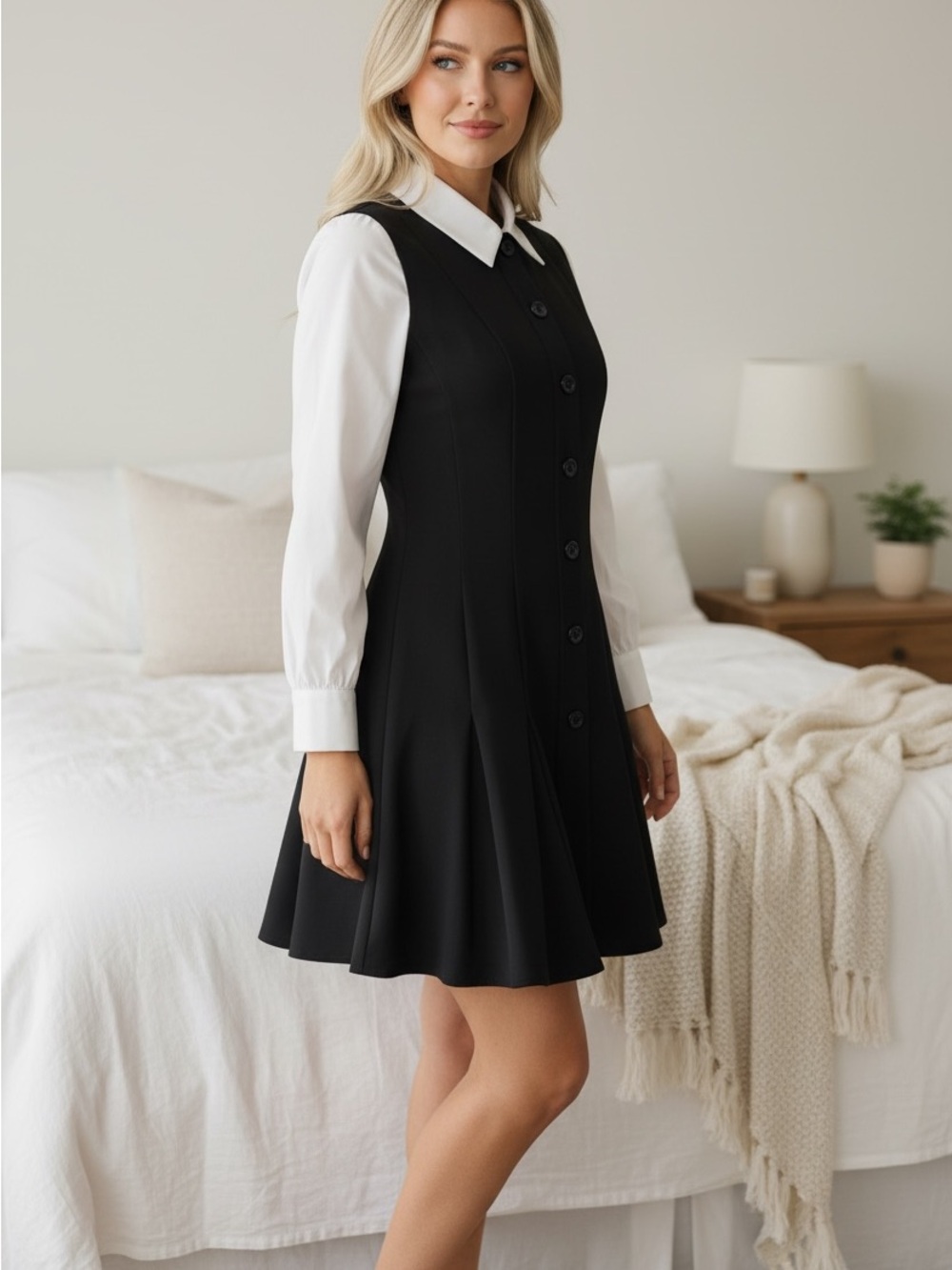 NWT London Times Black & White Collared Fit & Flare Dress – Size Small